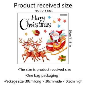 Merry Christmas wall sticker with Santa Claus sleigh and reindeer for bathroom decor
