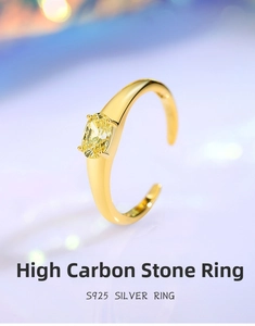 Close-up of S925 sterling silver ring featuring an oval yellow carbon stone