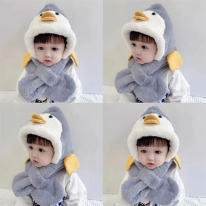 Cappello Sciarpa con Cappuccio per Bambini Pinguino Anatra Corna Invernale Caldo Peluche Cuffia con Paraorecchie