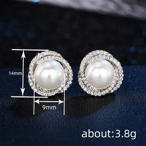 Exquisite pearl stud earrings with zircon flower petal design in 925 silver finish