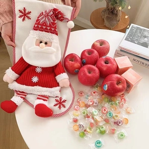 Large festive Christmas stocking with 3D Santa Claus and snowflake knit pattern