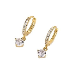 Elegant gold-plated hoop earrings with sparkling zircon pendant and pave stones