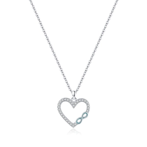 Sparkling S925 sterling silver heart infinity necklace with blue enamel and pavé zircons
