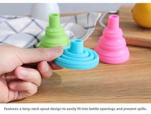 Set di tre imbuti da cucina pieghevoli in silicone con collo lungo e flessibile