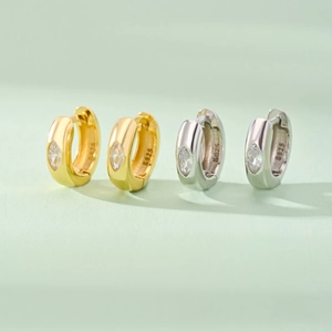 Minimalist S925 sterling silver hoop earrings with marquise-cut zircon in gold and silver