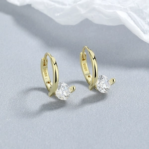 Elegant 925 sterling silver gold hoops with sparkling round zircon crystals for women