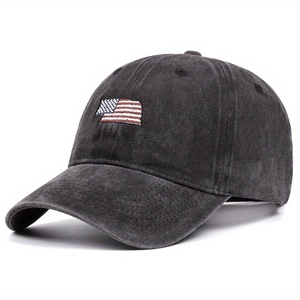 Verwaschene anthrazitgraue Baseballkappe mit gestickter US-Flagge aus Baumwoll-Canvas