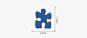 Blue puzzle sticker with autism awareness text shown with 5.38cm height measurement