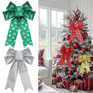 Glitter Christmas bows set in green, silver, red, and gold for festive tree decoration