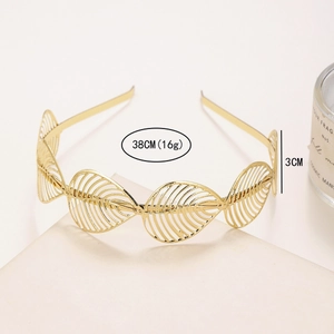 Elegant gold metal leaf headband for women with detailed cutout veins and shiny finish