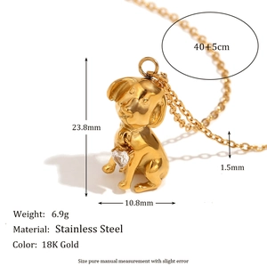 18K gold plated stainless steel puppy necklace with heart cubic zirconia and dimensions