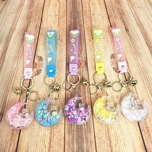 Creative moon rabbit quicksand keychain with liquid glitter and silicone wish wrist strap