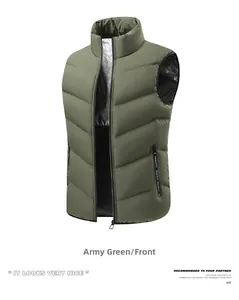 Detail of military green puffer vest with silver honeycomb heat-reflective lining