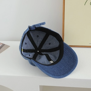 Kids denim baseball cap with internal stitching details and adjustable strap