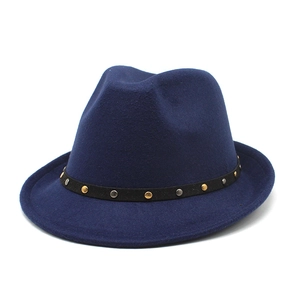 Fedora Hat Woolen Felt With Black Band Gold Silver Rivets Wide Brim Retro Jazz Cap For Men Women