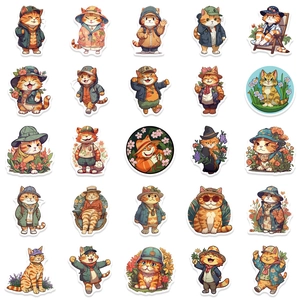 Lot de 50 autocollants de chats oranges mignons et étanches pour carnets et ordinateurs