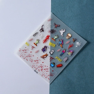 Autocollants 3D pour ongles d'Halloween avec fantômes, chauves-souris et motifs variés