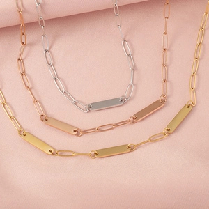 Minimalist Vertical Bar Pendant Necklace Stainless Steel Paperclip Link Chain Geometric Jewelry Trendy Accessory For Women