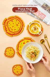 Detailed view of creative pizza-shaped heat resistant PVC placemats and coasters set