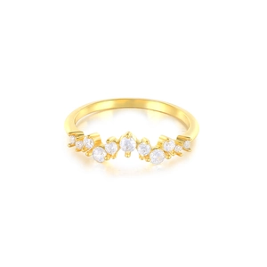 Irregular wave-shaped S925 sterling silver ring with white zircons in gold plating