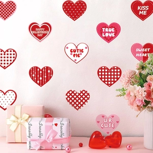 Valentine's Day heart wall stickers set with romantic red and pink patterns for party decor