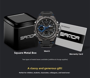 Orologio digitale multifunzione nero con scatola in metallo e certificato di garanzia