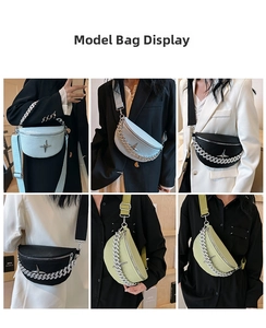 Detailed views of crossbody waist bags in blue, black, and green with star logos