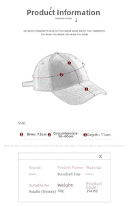 Tabella taglie dettagliata per cappellino da baseball traspirante in poliestere