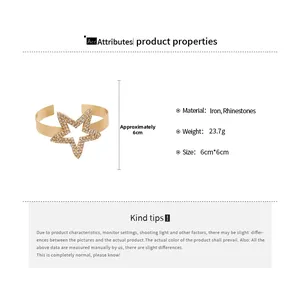 Detailed view of the gold star bracelet specifications made of iron and rhinestones