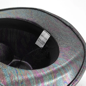 Detail shot of the 100% polyester interior lining and care label of a western cowboy hat