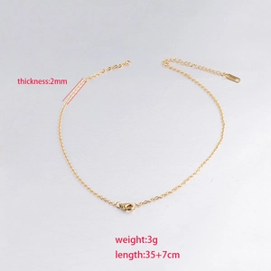 2mm gold stainless steel cable chain necklace, 35+7cm length, weight 3g with lobster clasp