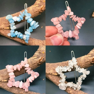 Star Moon Natural Crystal Gravel Hair Clips Handmade Wire Wrapped Metal Hairpins For Women Girls