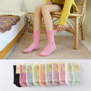 Women Cotton Socks Solid Candy Color Breathable Soft Knit Fashion Casual Daily Comfortable Footwear