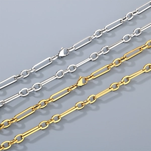 Stainless Steel Paperclip Figaro Link Chain Necklace And Bracelet Jewelry Set Minimalist Fashion For Men Women