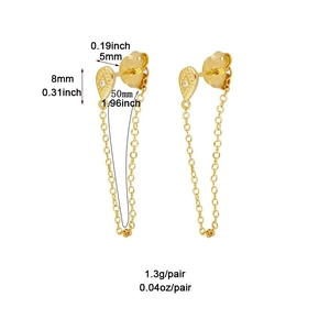 Detail of gold evil eye chain earrings with size dimensions and weight measurements