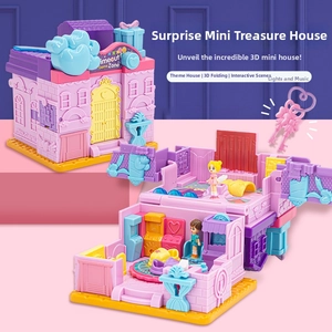 Detail of 3D folding mini dollhouse toy with lights and interactive game zone scene