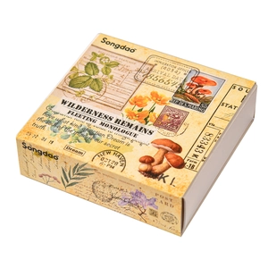 Retro botanical 20-roll washi tape set in a vintage mushroom and floral gift box