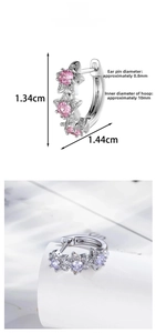 Star-shaped silver earring with pink zircon, pin thickness 0.8mm and inner diameter 10mm