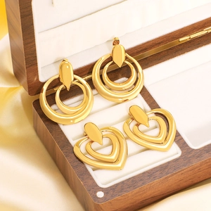 Geometric Hollow Heart Hoop Earrings 18K Gold Plated Stainless Steel Retro Personalized Fashion Jewelry For Women