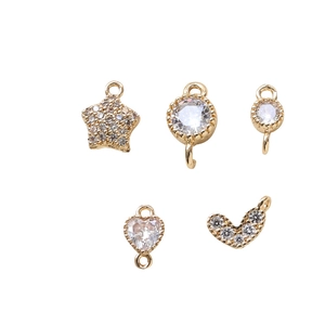 Five gold plated star and heart charms with sparkling cubic zirconia for DIY jewelry making