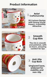 Detail of hand-painted Santa Claus ceramic mug showing embossed craft and non-slip base