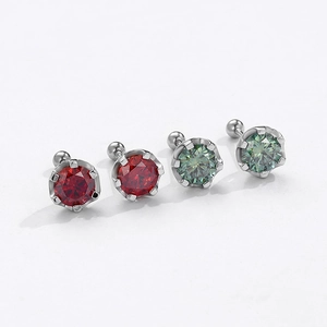 Classic sterling silver stud earrings featuring vibrant round-cut stones in six-prong setting