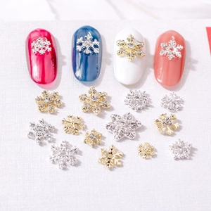 Christmas snowflake nail charms in gold and silver alloy with rhinestones for DIY nail art
