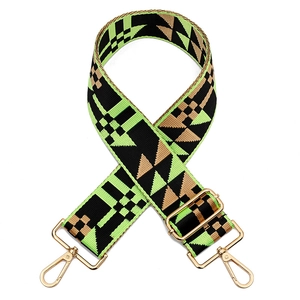 Adjustable wide replacement bag strap with woven geometric pattern and gold lobster clasps