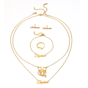 Ensemble de bijoux personnalisés en acier inoxydable plaqué or 18k avec colliers et bagues