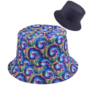 Sombrero de pescador reversible con diseño de espiral tie-dye y protección solar negra