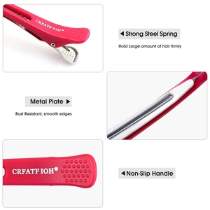Rose red professional hair clips with strong steel springs and non-slip handles for styling