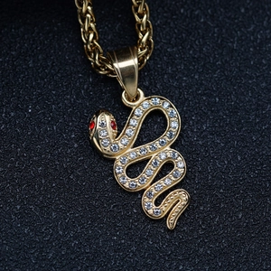 Gold-plated cobra necklace with crystals and red gemstone eyes for hiphop style