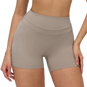 Short de yoga taille haute taupe pour femme avec effet push-up et ceinture élastique