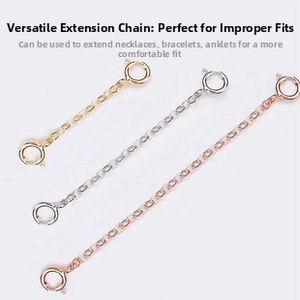 Detail of S925 silver extender chain set in gold silver and rose gold for necklaces